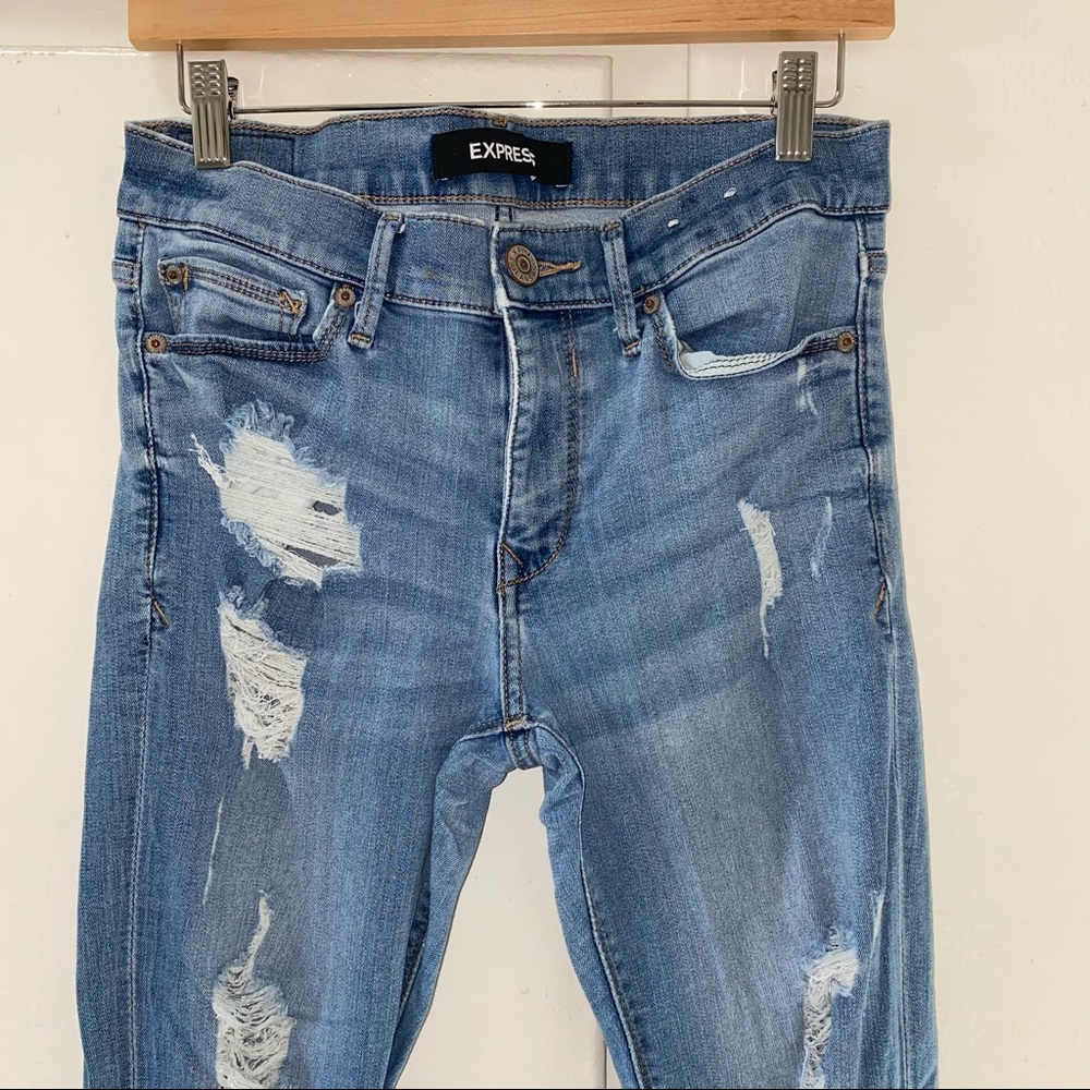 EXPRESS DISTRESSED SKINNY JEANS - MID RISE